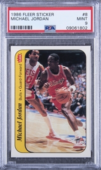 1986/87 Fleer Sticker #8 Michael Jordan Rookie Card - PSA MINT 9